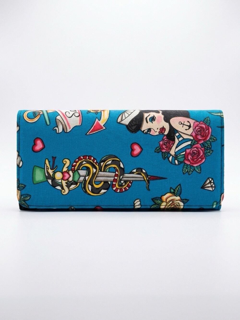 Vintage Bi-Fold Wallet Cards Holder Floral Snake Ed Hardy Inspired Artsy Grunge